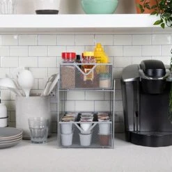 Mind Reader Network Collection 2-Tier Metal Mesh Storage Baskets, Silver (CABASK2T-SIL)