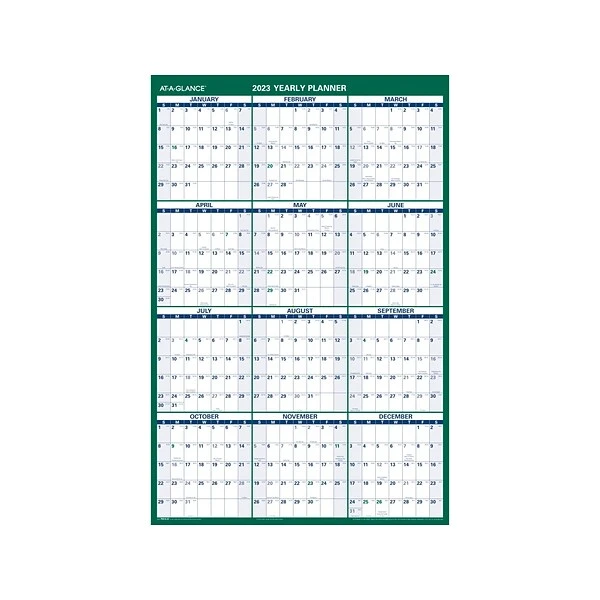 2023 AT-A-GLANCE 24" X 36" Yearly Wet-Erase Wall Calendar, Reversible, Green/Blue (PM210-28-23) 3 2023 AT-A-GLANCE 24" X 36" Yearly Wet-Erase Wall Calendar, Reversible, Green/Blue (PM210-28-23)