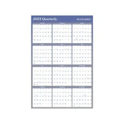 2023 AT-A-GLANCE 24" X 36" Yearly Wet-Erase Wall Calendar, Reversible, Blue/Gray (A1102-23)