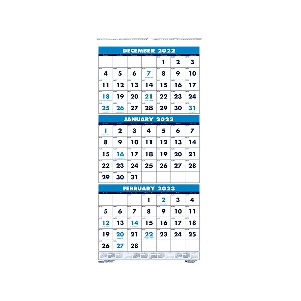 2023 House Of Doolittle 8" X 17" Three-Month Wall Calendar, White/Blue (3646-23) 3 2023 House Of Doolittle 8" X 17" Three-Month Wall Calendar, White/Blue (3646-23)