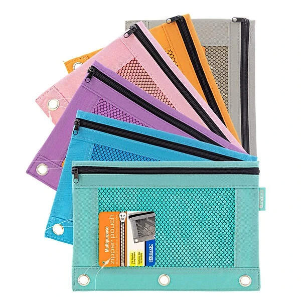 BAZIC Products Zip Polyester 3-Ring Pencil Pouch With Mesh Window, Assorted Retro Pastel Colors, Pack Of 12 (BAZ810-12) 3 BAZIC Products Zip Polyester 3-Ring Pencil Pouch With Mesh Window, Assorted Retro Pastel Colors, Pack Of 12 (BAZ810-12)
