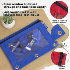 BAZIC Products Zip Polyester 3-Ring Pencil Pouch With Clear Window, Assorted Colors, Pack Of 12 (BAZ811-12) -Bostich Shop sp171983899 s7