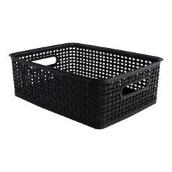 Advantus Plastic Weave Bin, Black, 4.63"H X 10-1/2"W X 14"D