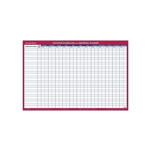 AT-A-GLANCE Universal-Vacation Schedule 24"H X 36"W Dry Erase Yearly Wall Calendar, Red (PM250 28) 3 AT-A-GLANCE Universal-Vacation Schedule 24"H X 36"W Dry Erase Yearly Wall Calendar, Red (PM250 28)