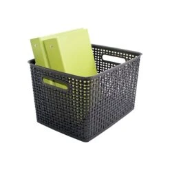 Advantus Large Weave Plastic Bin, Black, 2/Pack
