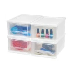 IRIS Small 1 Drawer Stackable Storage, White, 4/Carton (129800) -Bostich Shop sp42115738 s7