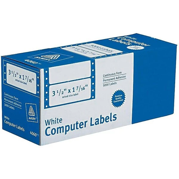 Avery Dot Matrix Specialty Labels, 3 1/2" X 1 7/16", White, 5000/Box (4060) 3 Avery Dot Matrix Specialty Labels, 3 1/2" X 1 7/16", White, 5000/Box (4060)
