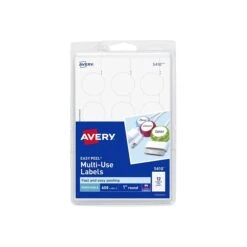 Avery Easy Peel Laser/Inkjet Multipurpose Labels, 1" Dia., White, 12 Labels/Sheet, 50 Sheets/Pack (5410)