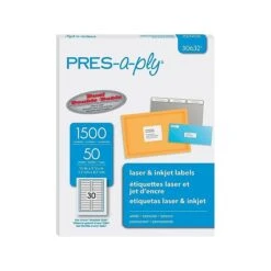 Pres-a-ply Laser/Inkjet File Folder Labels, 2/3" X 3 7/16", White, 1500 Labels Per Pack (30632)