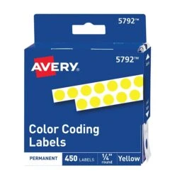 Avery Hand Written Color Coding Labels, 1/4" Dia., Yellow, 450/Sheet, 1 Sheet/Pack (5792)