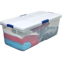 Hefty Storage Solutions 100 Quart, Latch Lid Storage Bin, Clear, 4/Case (7107)