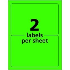 Avery Laser Shipping Labels, 5-1/2" X 8-1/2", Neon Green, 2 Labels/Sheet, 100 Sheets/Box (5952) -Bostich Shop sp83628658 s7