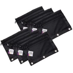 Charles Leonard 2-Pocket Zipper Nylon Pencil Pouch With Mesh Front, Black, 6/Pack (CHL76356)