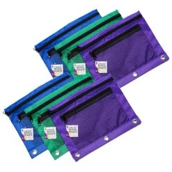 Charles Leonard 2-Pocket Zipper Nylon Pencil Pouch With Mesh Front, Assorted Colors, 6/Pack (CHL76359)