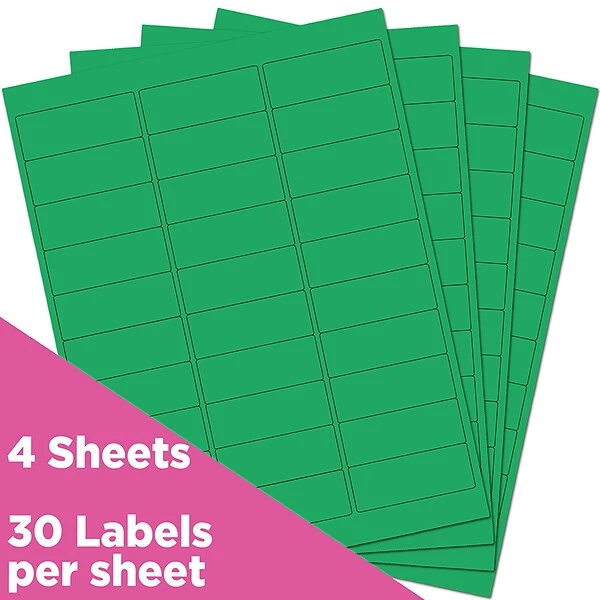 JAM Paper Laser/Inkjet Mailing Address Label, 1" X 2 5/8", Green, 30 Labels/Sheet, 4 Sheets/Pack (302725772) 3 JAM Paper Laser/Inkjet Mailing Address Label, 1" X 2 5/8", Green, 30 Labels/Sheet, 4 Sheets/Pack (302725772)