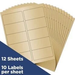 JAM Paper Laser/Inkjet Address Labels, 2" X 4", Gold Metallic, 10 Labels/Sheet, 12 Sheets/Pack, 120 Labels/Box (40732538)