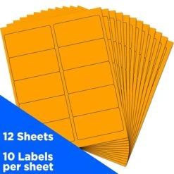 JAM Paper Laser/Inkjet Shipping Labels, 2" X 4", Neon Orange, 10 Labels/Sheet, 12 Sheets/Pack, 120 Labels/Pack(35432826)